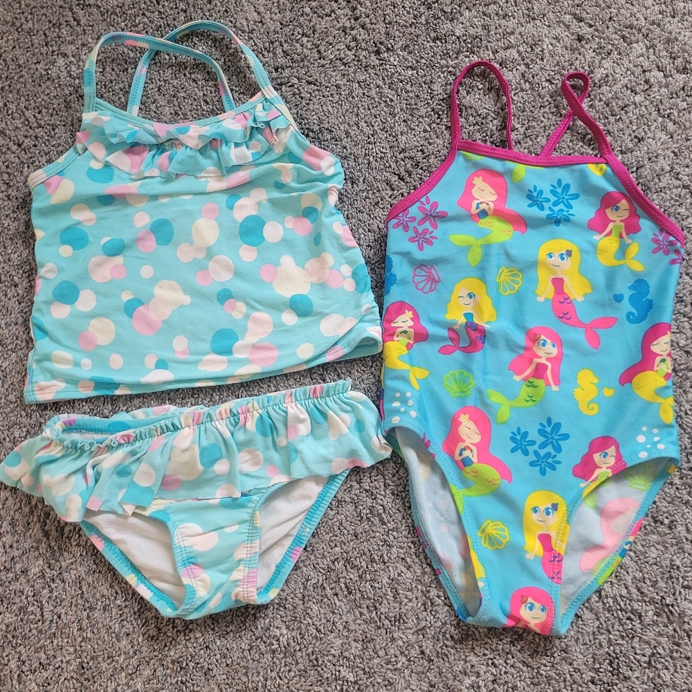 Swimsuit Bundle Colorful Mermaid and Polka Dot Swimsuit Bikini Set Size 4T